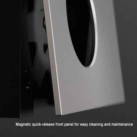 Close-up of the magnetic quick-release front panel of the Premium Coffee Bean Counter Dispenser for easy maintenance.