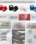 Colorful ink wheels and printed date codes showcasing Gtannd Automatic Ink Wheel Marking Machine, Stainless Steel Batch Code Printer.