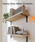 Top Tier Set Of 3 Floating Bathroom Shelves With Wire Storage Basket Crafted From Solid Natural Paulownia Wood For Durable Wall Mounted Decor And Big Time Clutter Relief showing two mounted shelves holding books.