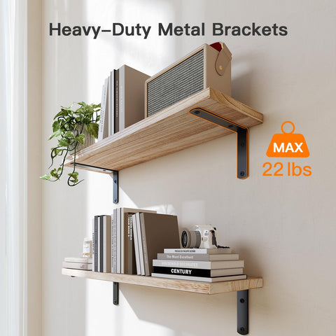 Top Tier Set Of 3 Floating Bathroom Shelves With Wire Storage Basket Crafted From Solid Natural Paulownia Wood For Durable Wall Mounted Decor And Big Time Clutter Relief showing two mounted shelves holding books.