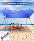Family Friendly Beach Tent Canopy Sun Shade 10x10 Ft Portable with thicker poles providing stability on sandy beach.