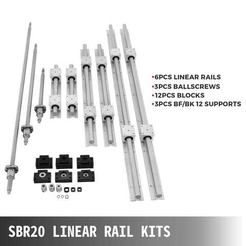 All In One CNC Linear Rail Kit With Three RM1605 Ball Screws And SBR20 Rails 300 600 1000 mm Includes BK BF12 Blocks