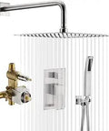 Brushed Nickel Shower System With Eight Inch Rain Shower Head Handheld Sprayer Pressure Balance Valve And Rough In One Half Inch NPT Connections