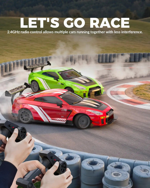 Crazy Fast 1 To 20 Scale RC Drift Car With LED Lights 4WD Remote Control Vehicle 2.4 GHz Radio 20 Km H Top Speed Racing And Drifting Tires Dual Batteries Gift For Adults Kids racing on track