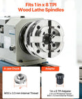 Go To 4 Inch Wood Lathe Chuck With 4 Jaw Self Centering Wood Turning Set 1 Inch 8 TPI Thread Adapter nickel plated steel