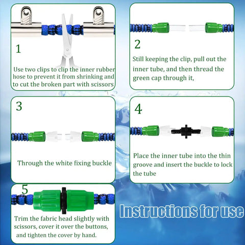 Instructions for 10 Sets Expandable Garden Hose Repair Kit With Dual Channel Connectors For Half Inch And Five Eighth Inch Hoses