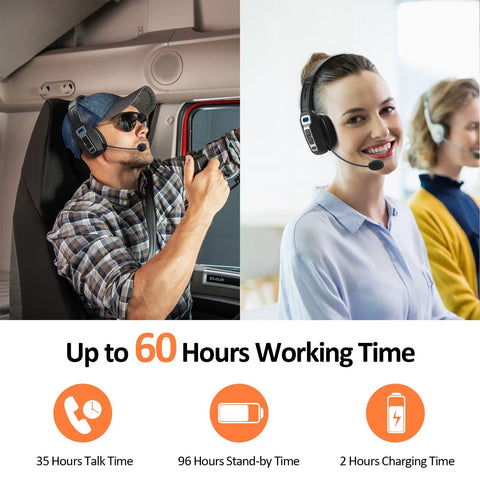 Bluetooth Headset With Microphone For Trucker And Remote Work, AI Noise Cancelling, Mute Button, Wireless On-Ear Headphones, 65 Hours Battery Life, Clear Calls On Zoom, Home Office, And Remote Jobs used by trucker and remote worker