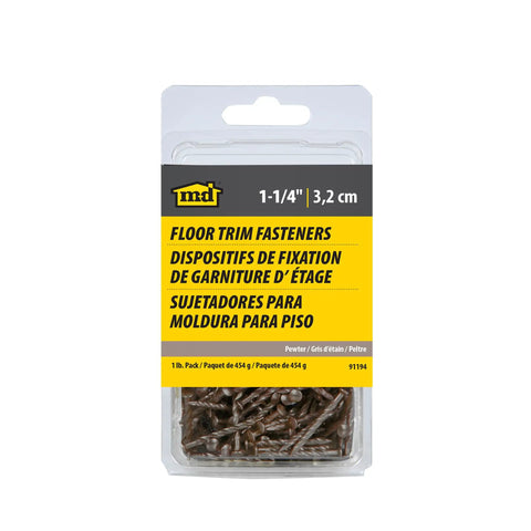 Heavy Duty Carbon Steel Screw Nails With Sleek Pewter Finish For Securing Aluminum Floor Transition Strips On Wood Subfloors Easy Drive And Bulletproof Hold One Pound Pack in packaging.