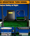 LED Turn Signal Side Mirrors for Golf Carts with 7x5 Inch Glass showing illuminated arrows for safety at night