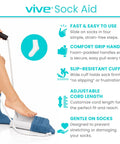 Sock Aid For Easy On And Off With Comfort Foam Grip For Seniors And Limited Mobility Stocking Slider For Hosiery Donning And No Sweat Recovery For Everyday Dressing And Comfortable Self Donning Of Socks, shown with adjustable cord