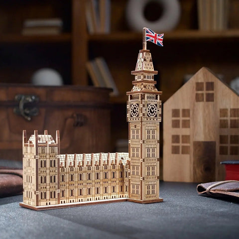 Big Ben 3D Puzzle Kit With 63 Pieces 7.12 Inch Brown Wooden Model Of Parliament Clock Tower DIY Wood Craft For Builders And History Buffs Dope And Easy Addictive Home Display Or Desk Decor.
