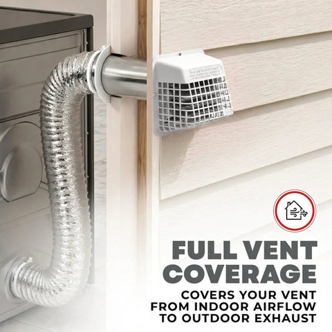 Universal Outdoor Vent Bird Guard for 3-4 inch dryer and bath exhaust covers installed on exterior wall, preventing debris and entry.