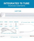 Package components of 8 Foot LED Shop Light Fixture With T8 Linkable Design, including connectors and cables