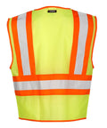 Mens High Visibility Reflective Mesh Vest With Zipper Closure And ANSI 107 Type R Class 2 Rating Orange 2X back view with reflective stripes.