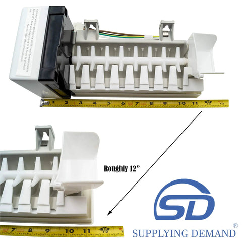 Refrigerator Ice Maker Assembly Replacement Fits W10793298 W10377152 W10469286 Easy Install No Fuss Setup Durable Build For Major Brands And Home Kitchens Reliable Ice Production, showing size measurement.