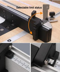 Real Deal Adjustable Miter Gauge For Table Saw With Easy No Sweat Angle Adjustments And Hella Solid Aluminum Guide Knob For Pro Woodworking and Router Accessories showing selectable limit status.