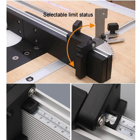 Real Deal Adjustable Miter Gauge For Table Saw With Easy No Sweat Angle Adjustments And Hella Solid Aluminum Guide Knob For Pro Woodworking and Router Accessories showing selectable limit status.