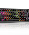 Top Tier Mechanical Gaming Keyboard With Glowing LCD Screen And Control Knob Triple Mode Wireless Gasket Mount Hot Swappable Linear Red Switches For Your Sick Gamer Rig with rainbow backlighting.