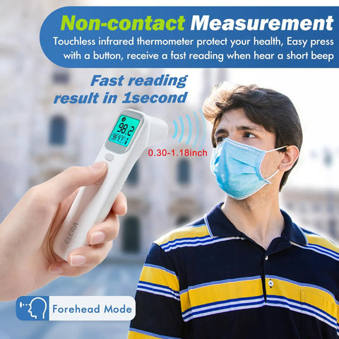 Kid Friendly Forehead And Ear Thermometer With No Contact 1 Second Reading For Kids And Adults Fever Alarm Mute Mode LCD Display Touchless Scan For Babies Toddlers And Family non-contact forehead mode