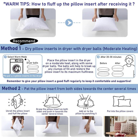 Instructions on how to fluff Pack Of 2 12x20 Outdoor Pillow Inserts Water Resistant And Waterproof Lumbar Cushions.