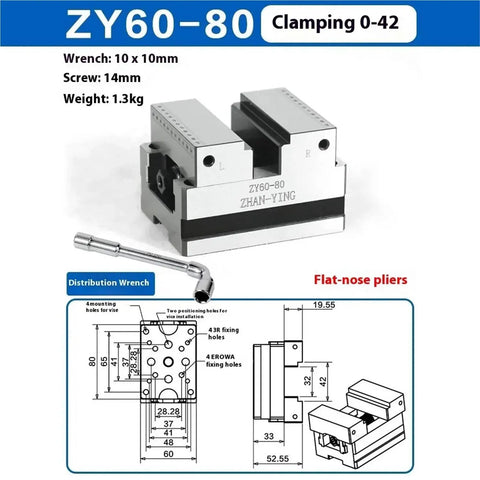 ZY60-80 Four And Five Axis Turntable Fixture Plus Self Centering Vise For Machining Centers featuring a distribution wrench and flat-nose pliers.