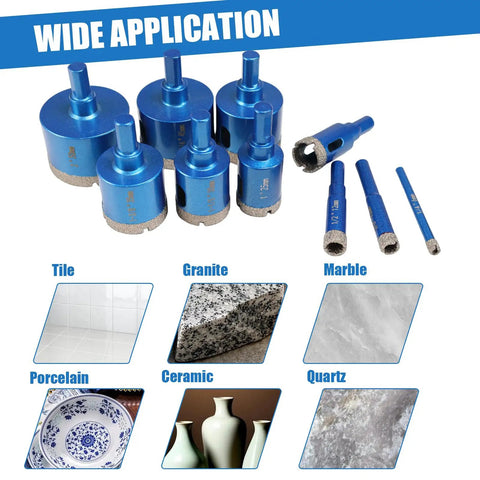 Badass Premium Ten Piece Diamond Tile Hole Saw Kit with various sizes for precision masonry drilling in tile, granite, marble, and ceramic.