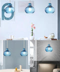 Two Pack Kitchen Island Pendant Lights With Hand Blown Brownish Blue Seeded Glass Shades Brushed Nickel Finish Modern Farmhouse Vibe Over Sink Dimmable LED Compatible One Light Per Pendant in a kitchen setting