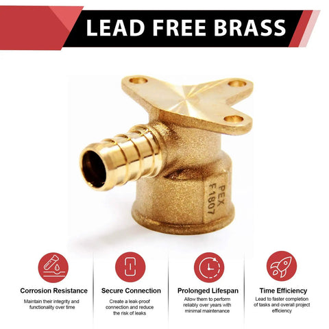 Pack Of Four Half Inch Pex Fittings, Female NPT Drop Ear Elbow Brass Fittings For Copper, Stainless Clamp And Crimp Ring Systems, Lead Free DZR Brass, NSF Certified, Heavy Duty And Corrosion Resistant