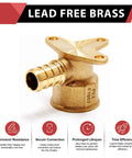 Pack Of 10 Barb PEX 3/4 Inch By 1/2 Inch Female NPT Drop-Ear Elbow Crimp Fittings For PEX Plumbing, Lead-Free Brass