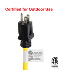 Heavy Duty Outdoor Extension Cord 100 Ft 12 Gauge 3 Conductor SJTW Water Weather Resistant Flame Retardant Yellow 3 Prong Plug