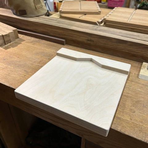 Close-up of Heavy Duty Desktop Wood Carving Jig With Killer Grip And Precision Stop, made of birch plywood for precise shaping.
