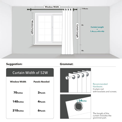Measurement chart for installing Silver Wave Print Blackout Curtains That Keep It Dark And Quiet With Thermal Insulation And Noise Reduction
