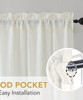 Beige Farmhouse Sheer Curtains 95 Inch Long with rod pocket detail showing easy installation.