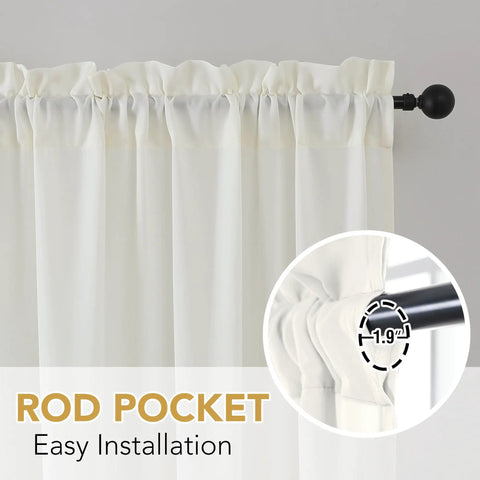 Beige Farmhouse Sheer Curtains 95 Inch Long with rod pocket detail showing easy installation.