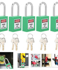 Tough As Nails 38 Mm Padlock Lockout Tagout Kit With Five Insulated Locks Ten Keys And Writable Tags To Secure Machines Prevent Unwanted Starts In Extreme Temps Ideal For Shop Floors Or Repair Crews Wanting Durable Industrial Safety Gear Top Pick. Five green 38mm insulated lockout padlocks with keys