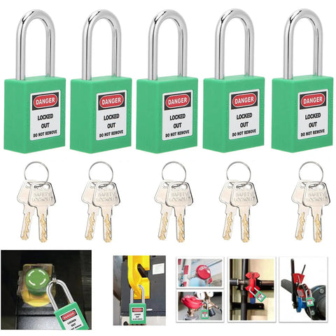 Tough As Nails 38 Mm Padlock Lockout Tagout Kit With Five Insulated Locks Ten Keys And Writable Tags To Secure Machines Prevent Unwanted Starts In Extreme Temps Ideal For Shop Floors Or Repair Crews Wanting Durable Industrial Safety Gear Top Pick. Five green 38mm insulated lockout padlocks with keys