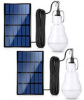 Solar LED Light Bulbs For Indoor Home Chicken Coop And Outdoor Use Waterproof Rechargeable Lanterns For Camping Tent Shed Emergency Lighting Nighttime Power Long Battery 2 Pack hanging with solar panels