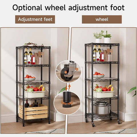 Solid Build Adjustable Wire Rolling Shelving Unit With Smooth Glide Casters And Moisture Resistant Steel Mesh For Clutter Free Closet Organization And No Hassle Multi Tier Storage Rack