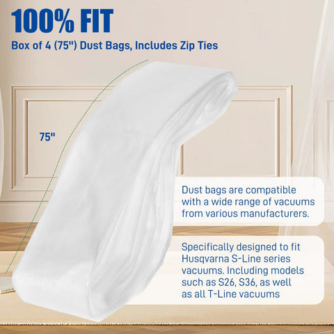 72 Ft Vacuum Dust Collection Bags 4 Pack Workhorse for Heavy Duty Concrete Jobs, Compatible With Ermator and Husqvarna shown unrolled