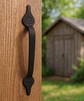 2 Pack 11 Inch Heavy Duty Steel Barn Door Handle With Unstoppable Grip For Gates Sheds And Cabinets Matte Black Pull Powerhouse Design Includes Screws For Easy Assembly installed on wooden door