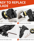 GETLTOOL pneumatic chamfering tool collage; black tool with gold collar, includes blades and hex wrenches.