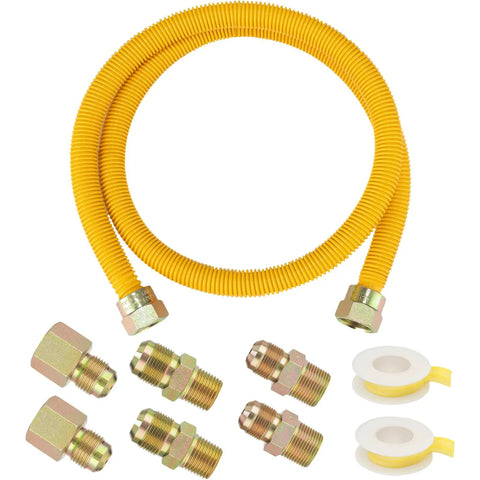 Tough As Nails 48 Inch Flexible Yellow Coated Corrugated Gas Line Kit For Dryer Stove Range Stainless Steel Gas Dryer Kit With Six Connectors