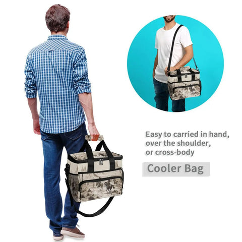 Insulated Lunch Cooler Bag With Shoulder Strap For Picnic Hiking Camping And Work Reusable Lunch Box with man carrying