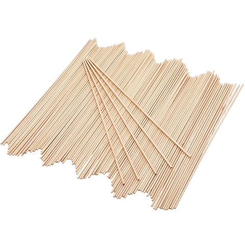 Top Shelf 100 Pack Of Unfinished Natural Wood Dowel Rods One Eighth Inch By 12 Inches Long for weekend arts and crafts projects stacked neatly.