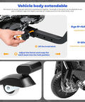 Kids 12V Electric Drift Trike With 360 Degree Drifting Adjustable Seat Front Brake 9 MPH Max Speed Big Wheel Ride On Tricycle For Ages 8 To 14 Black White, adjustable frame and wheel close-up