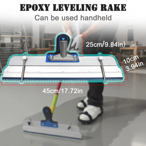 18 Inch Self Leveling Cement Tool Kit With Pro Grade Adjustable 12 To 18 Inch Roller Frame, close-up of epoxy leveling rake