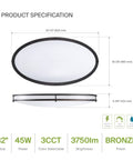 32 Inch Oval Flush Mount LED Light Fixture With 3CCT Dimmable Energy Star ETL Listed Low Profile Double Ring 45W 3750 Lumens