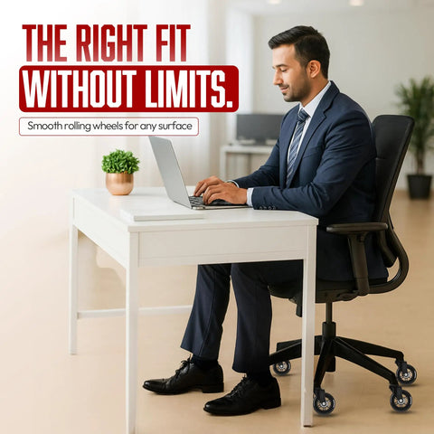 Smooth As Butter Three Inch Rollerblade Casters For Office And Gaming Chairs under a stylish office chair enable smooth mobility.