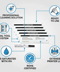 Pro Gear Thermal ID Card Printer Maintenance Kit With Five Deep Scour Sheets And One Detail Swab. Five cleaning cards and pen shown.
