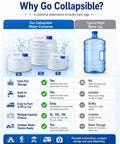 Comparison chart of collapsible water container with spigot for camping and travel versus typical rigid water jug.